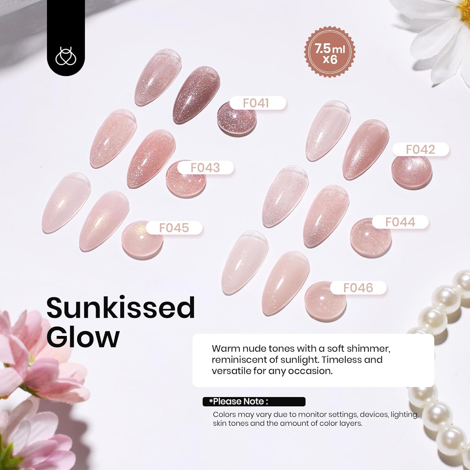 Beetles Rubber Base Color Gel Nail Polish, 6 Colors 5 IN 1 Nude Rubber Base Gel Neutral Sheer Pink Peach Glitter Nail Polish for Thin Nails Soak Off Nail Art Design Gifs for Women