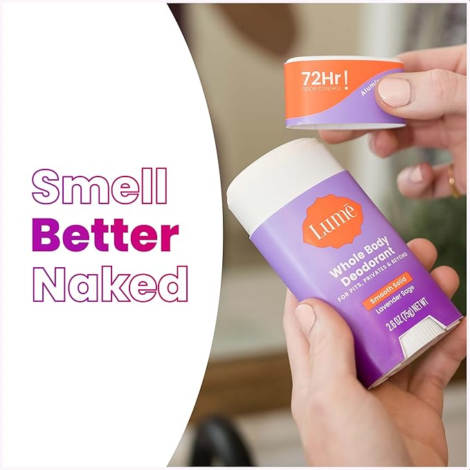Lume Skin Care Gift Set for Women, Whole Body Deodorant Starter Pack - Smooth Solid Stick, Invisible Cream Tube, Acidified Body Wash Mini & Deodorant Wipes - Aluminum Free Odor Control (Lavender Sage)