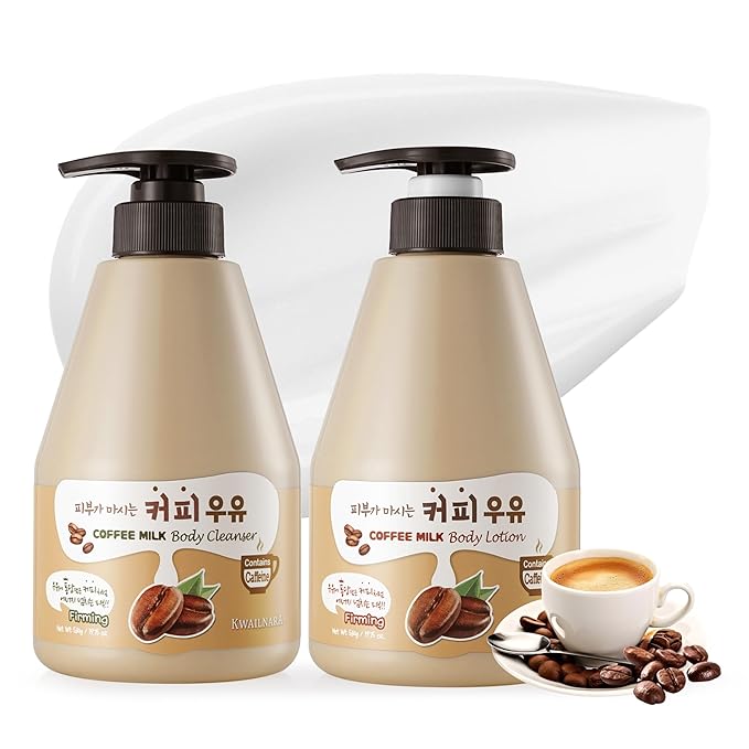 WELCOS Kwailnara Coffee Milk Body Lotion & Body Wash Set – Moisturizing & Energizing Korean Skincare Bundle with Coffee Extract, 560g / 19.75oz Each