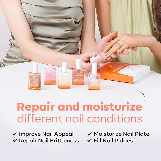 modelones Nail Strengthener Ridge Filler for Nails Repair Kits Jelly Nude Nail Polish for Thin Weak & Damaged Nails Hardener for Nail Protection, Nail Care, 15ml