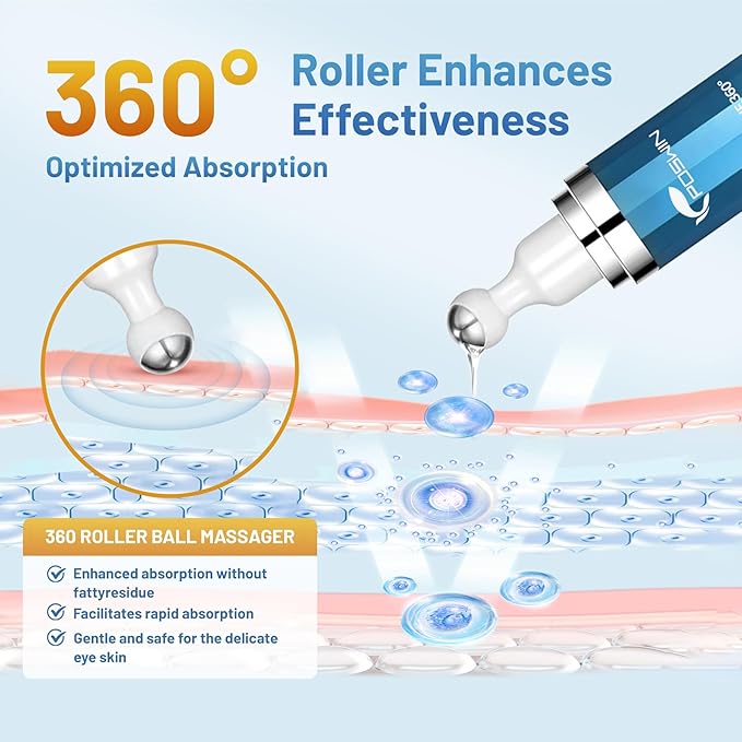 Caffeine Eye Serum for Dark Circles - Under Eye Cream,Moisturizing Serum for Dark Circles, Puffiness & Fine Lines, Eye Cream with 360° Eye Roller Massage Ball, 0.5 fl oz