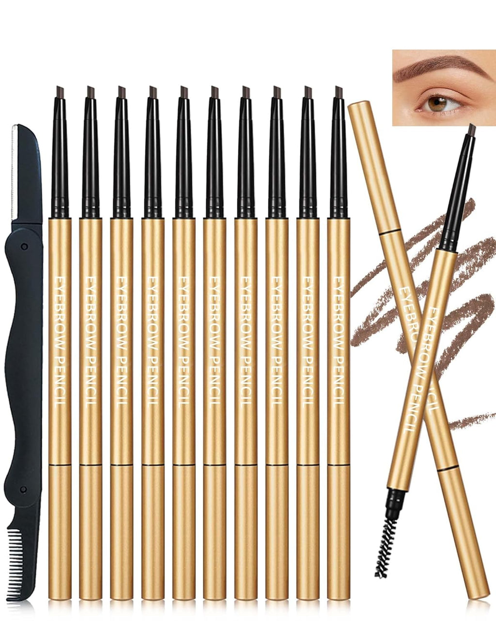 Eyebrow Pencil, 12Pcs Coffee Ultra-Fine Retractable Eye Brow Pencil for Women,Long-Lasting Waterproof Eyebrow Tint Pen for Define Shape and Fill Brows,Thanksgiving Eye Makeup Gift for Girl-05