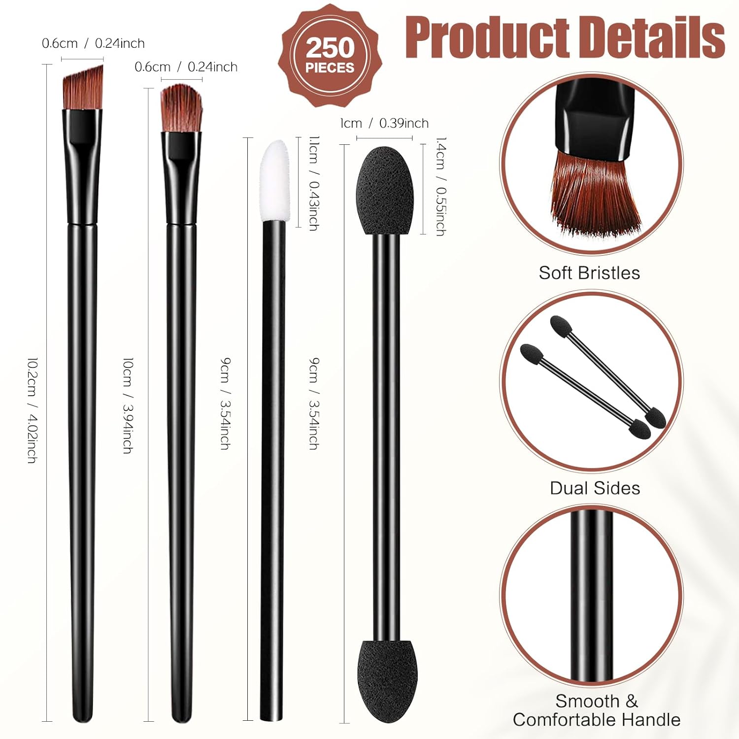 AUHOKY 250Pcs Disposable Eyebrow Brush Set,100 Angled/Round Eyebrow Brushes, 100 Lip Brushes, 50 Double-end Eyeshadow Brushes, Makeup Applicators Accessories Kit for Women Girl Face Beauty Cosmetic