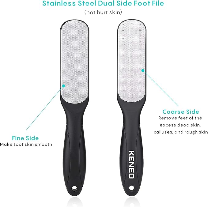 Foot Scrubber Pedicure Tools Rasp - 5 PCS KENED Foot File Callus Remover for Feet to Remove Hard Skin - 2 X Stainless Steel Black, 3 X Plastic Blue