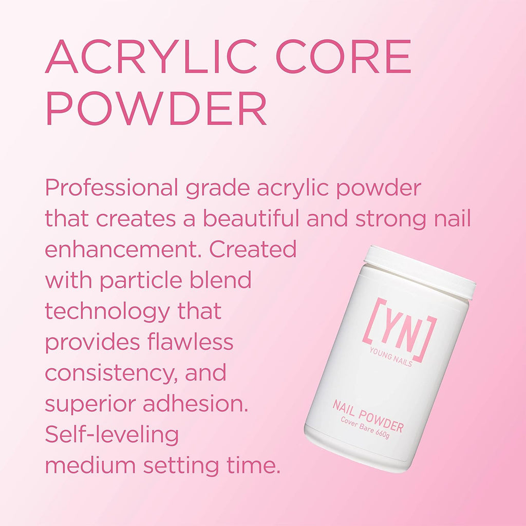 Young Nails Acrylic Core Powder - Self-Leveling Acrylic Nail Powder, Clear Nude Pink White Acrylic Powder for Nail Extenstion, Professional Grade, Superior Adhesion, Color - Pink, 660g
