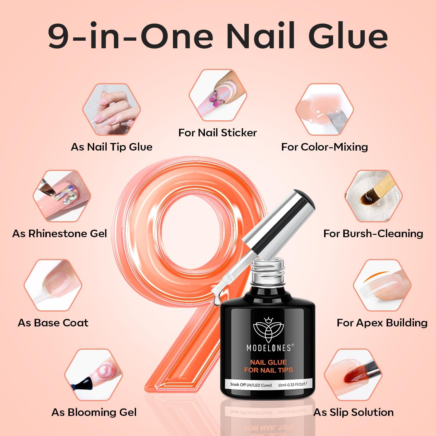 modelones Medium Square Gel Nail Tips Kit, 9-in-One Nail Glue with Portable U V Lamp 216Pcs 12Sizes Pre-Etched Press ons Fake Acrylic Extension Kit DIY Salon Gift for Women