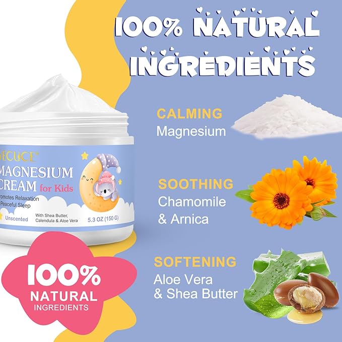 Magnesium Cream for Kids,Magnesium Lotion for Sleep,Natural Bedtime Lotion Relaxation & Relieves Stress, Natural Body Butter for Deep Hydration - Safe for Kids
