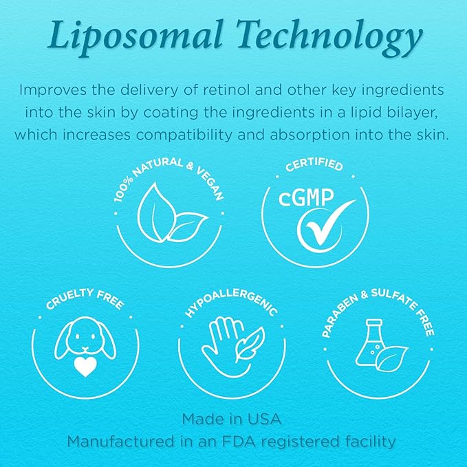 Ebanel Liposomal 2.5% Retinol Serum for Face with Hyaluronic Acid, Peptide, Vitamin C, Pore Minimizer Skin Tightening, Anti Aging Serum, Minimizes Wrinkles, Fine Lines, Age Spots