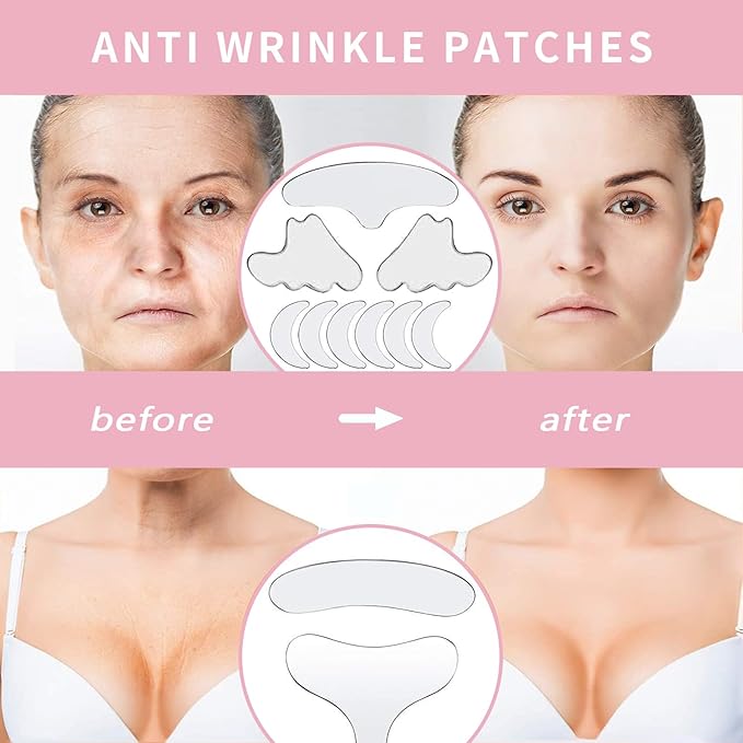 Medical Grade Silicone Anti-Aging Patches Set, 11 Pieces, Face and Neck Wrinkle Treatment Pads for Forehead, Eyes, Cheeks, Chest
