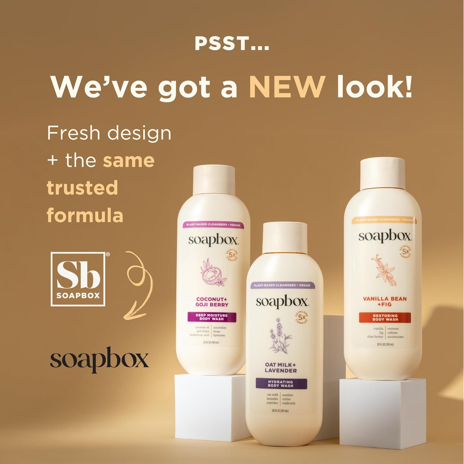 Soapbox Body Wash, Vanilla Bean & Fig Liquid Body Wash, Moisturizing Soap with Shea Butter, Vegan Duo Pack of 2 Soap Bottles, 20oz Each