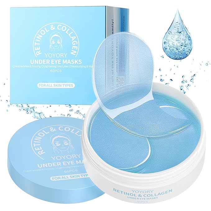 Hydrogel Under Eye Patches - Collagen & Hyaluronic Acid for Removing Eye bags, Puffiness, Dark Circles Smoothing Skin Care Treatment for Men/Women Morning/Night Routine (60 Pcs) Blue