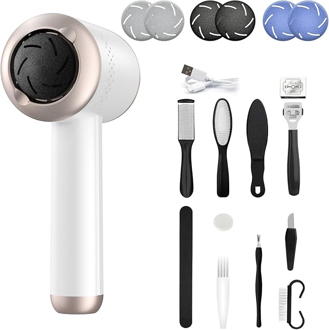 Electric Foot Callus Remover, Rechargeable Foot File Callus Remover for Feet, Portable Foot Scrubber with 10in1 Pedicure Tools for Feet Cracked Heel Dead Skin, 6 Rollers, 3 Speed