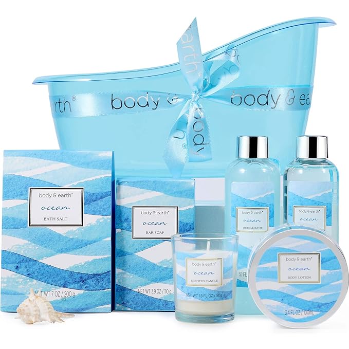 7 Pcs Spa Gift Basket & 5 Pcs Spa Gifts for Women with Ocean Scent, Bath Spa Gift Set for Women