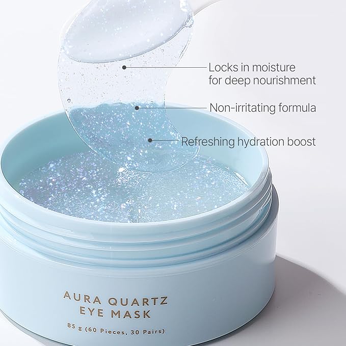 PETITFEE Aura Quartz Hydrogel Eye Mask Blue 60 pcs (30 pairs) - Eye Patch for Dark Circles, Brightens Under Eyes, Glutathione, Ascorbic Acid, Puffy Eye Bags, Cooling, Firms Eye Area, Intense Hydration