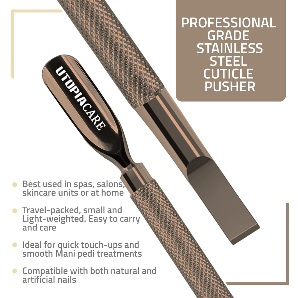 Utopia Care Cuticle Pusher Tool & Spoon Nail Cleaner, Professional Stainless Steel Cuticle Remover & Cutter, Durable Manicure & Pedicure Tool for Finger & Toenails, Bronze