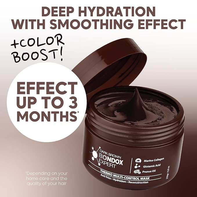 Hair Treatment Mask Damaged Dark Brown Color BONDOX 8.8oz | Color Depositing Mask with Almond Oil | Marine Seaweed Collagen | Formaldehyde-Free | Enhances Elasticity, Flexibility, Softness & Moisture