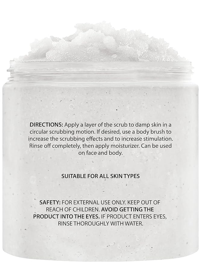 Brooklyn Botany Dead Sea Salt and Coconut Milk Body Scrub - Moisturizing and Exfoliating Body, Face, Hand, Foot Scrub - Fights Stretch Marks, Fine Lines, Wrinkles - Great Gifts for Women & Men - 10 oz