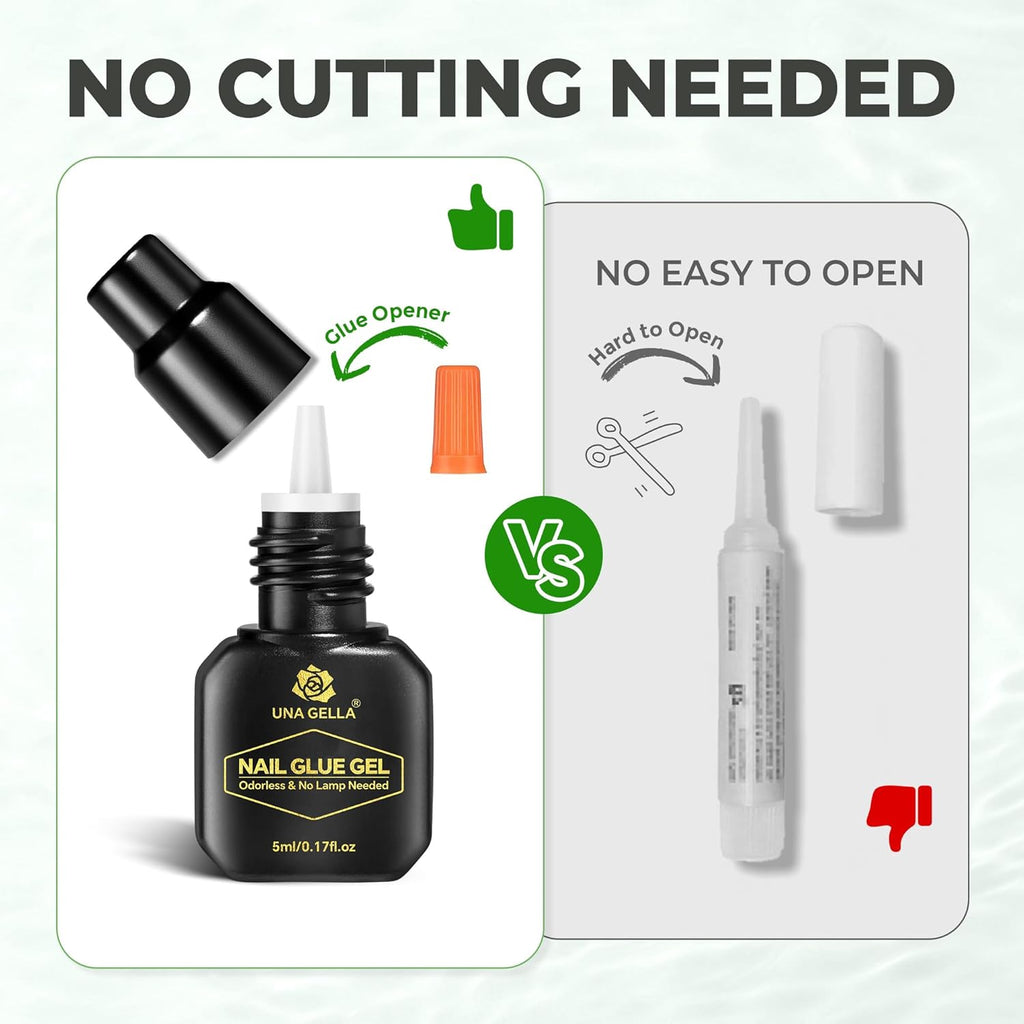 UNA GELLA Super Strong Gel Nail Glue for Press Ons: No U V Lamp Needed Glue Gel, Travel-Size 5ml Nail Adhesive for Press on Nails, Nail Tips&Acrylic Nails-Quick Dry, No Smell, Long-Lasting