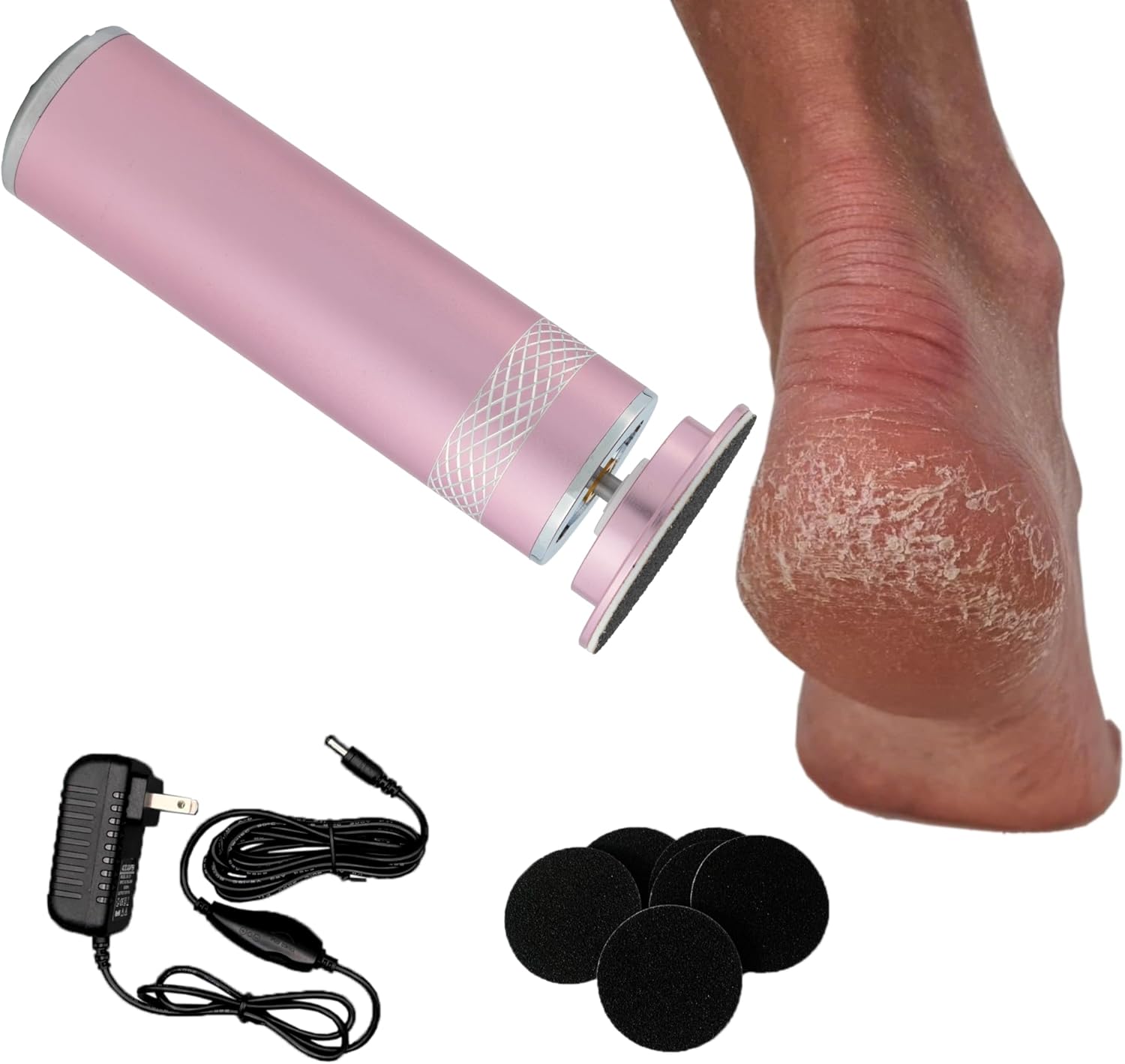 High Power Electric Foot Callus Remover, 2025 Upgrade with 100-inch Extra-Long Cord and 60 Replaceable Sandpaper Discs, Electric Foot File for Cracked Heels and Dead Skin, Rose Pink