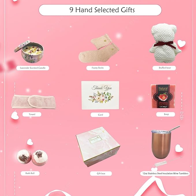 Spa Gift Baskets for Women,Luxury Self Care Gifts for Mom,Get Well Soon Gifts for Friend,Thank You Relaxing Box Gifts for Women 20th,30th,40th,50th,60th 70th 75th Birthday,Anniversary