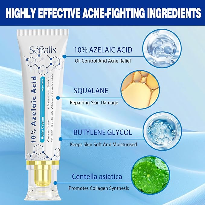 10% Azelaic Acid Acne Cream, Premium Azelaic Acid Facial Cream - Redness Relief For Face, Redness Reducing Skin Care, Prevents Acne Breakouts, Ease Pimple Clarify Skin Soothe Irritation,1 Oz