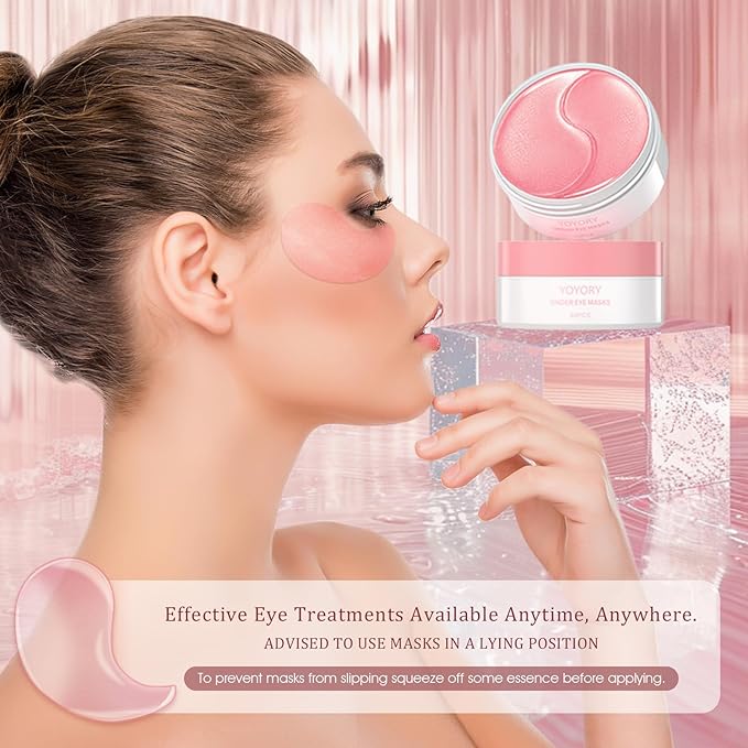 Under Eye Patches Masks - for Eye Bags with Collagen and Hyaluronic Acid, Dark Circles,and Fine Lines, Fade Wrinkles Treatment for Women and Men - 60 Pcs Pink