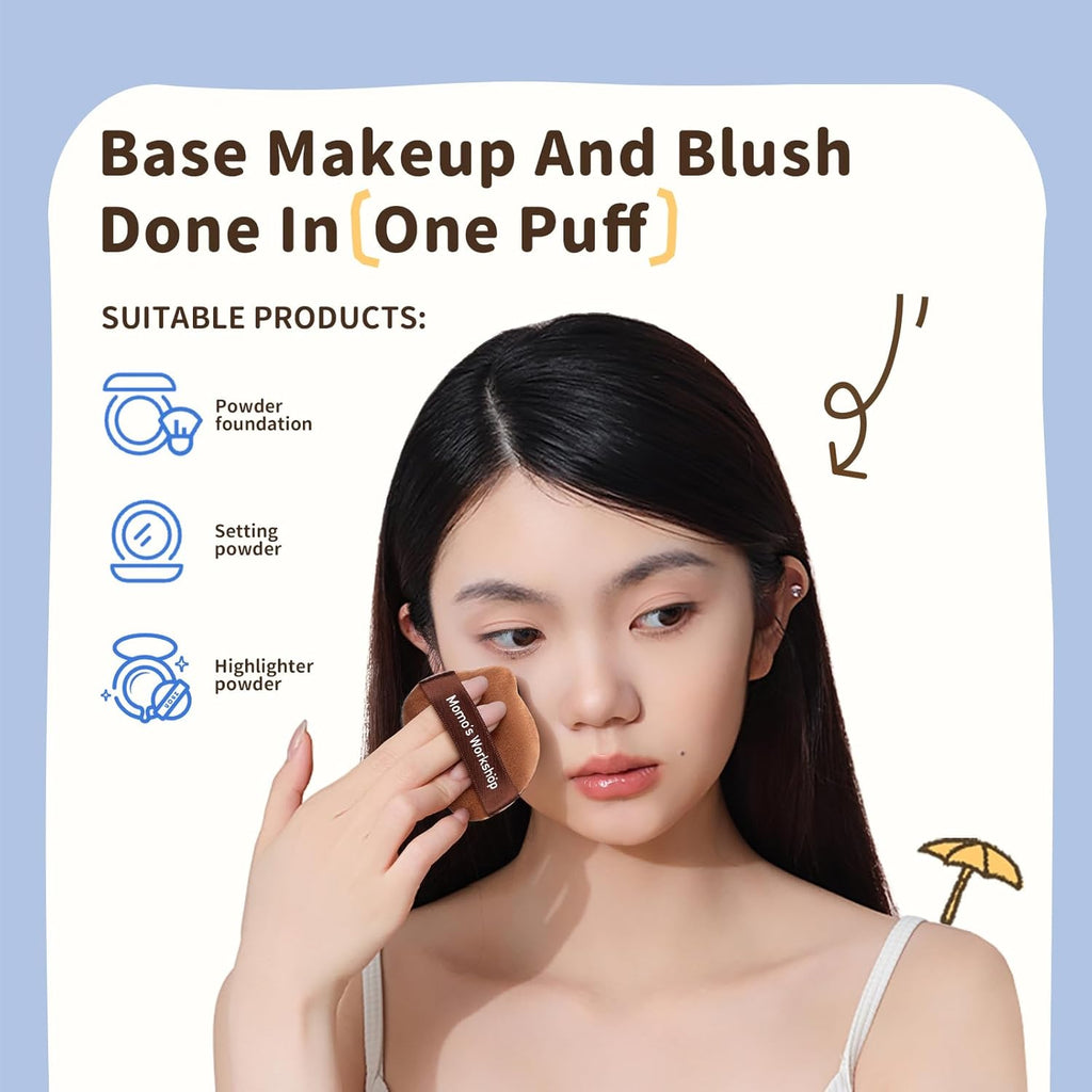 Single-Ear Short Plush Puff,Brown Velvet Powder Puff, 85° Pointed Tip for Highlighting & Full-Face Setting,3pcs Plush Puffs & Storage Case