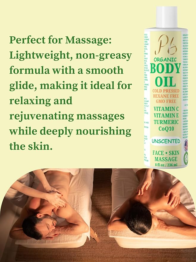 Organic Body Oil – Cold-Pressed Blend with Jojoba, Olive, Moringa & Almond Oils – Hydrating Oil for Skin & Massage, Natural Moisturizer – 8 fl oz