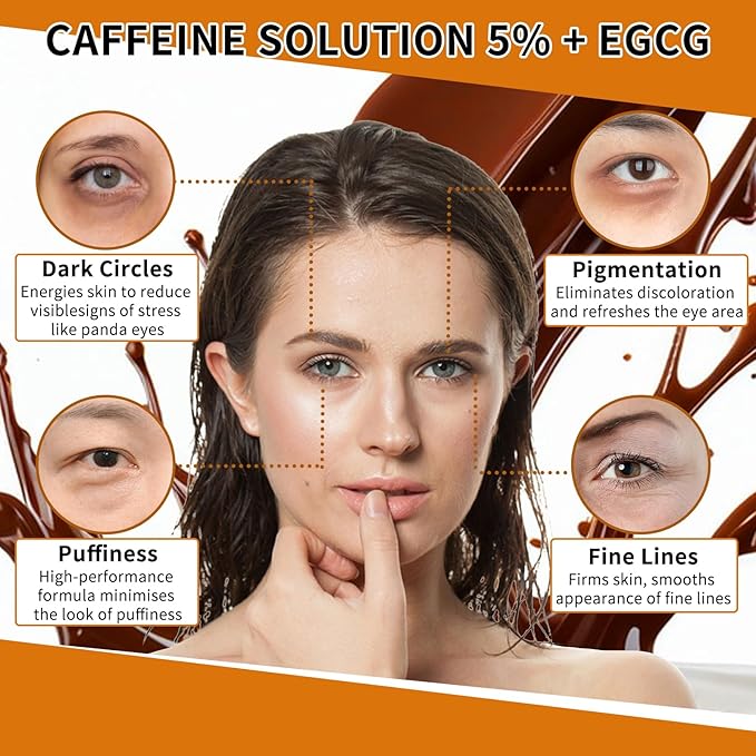 Caffeine Eye Serum with EGCG, 5% Caffeine Solution for Eyes Reduces Pigmentation and Puffiness, Under Eye Serum for Dark Circles, Wrinkles and Fine Lines for All Skin Types, 1 OZ