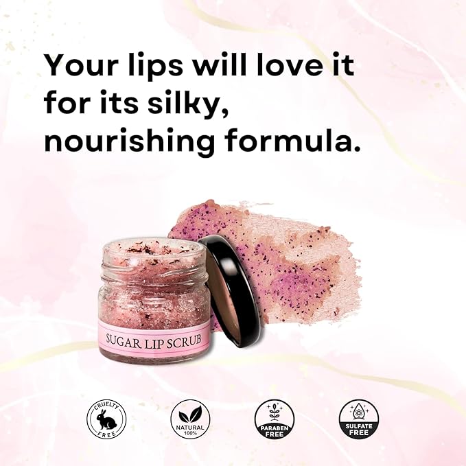 Sugar Lip Scrub Exfoliate & Nourish - 0.88Oz/25gm Vitamin E & Rose Essential Oil - Natural Moisturizer Exfoliator Lipcare Scrubber - Smoothing Lips Scrubs for Girls, Women Valentine Day Gifts