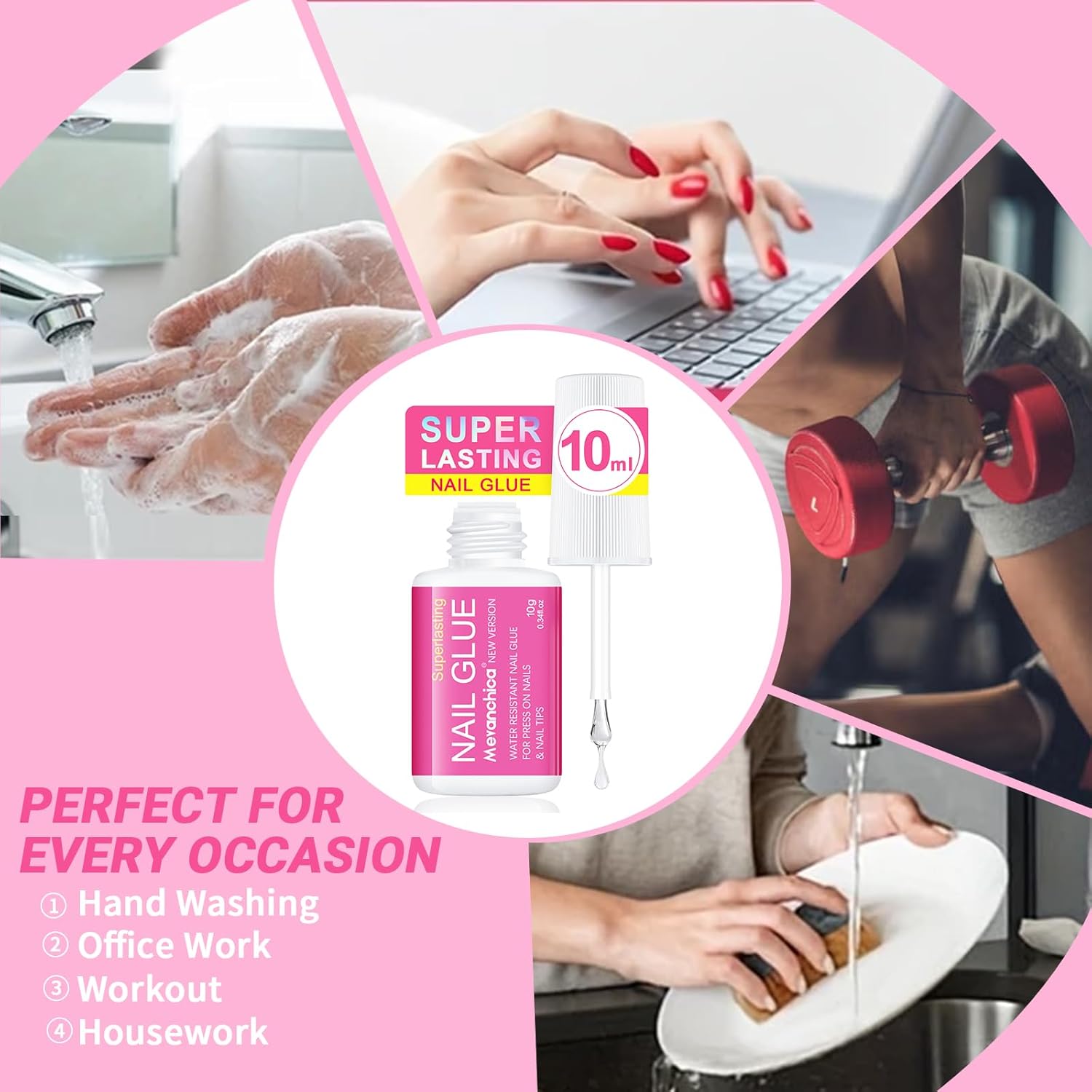 Super Strong Nail Glue for Press ons,Nail Tips&Acrylic Fingernails(10ml) New Version Brush Tip Applicator for Press On Nails,Extra Strong Adhesion/Stickiness Long Lasting for False Nails