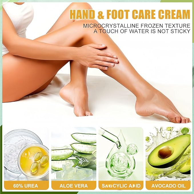 2Pcs 60% Urea Foot Cream Set, Hydrating Lotion Stick Balm, Hand and Foot Cream Urea Moisturizer, Moisturizing Cream 60 Percent for Feet Maximum Strength, 40G Each