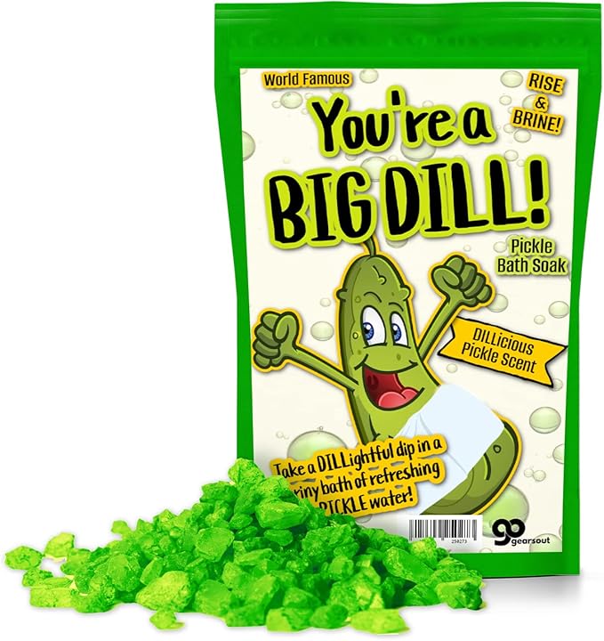 Big Dill Pickle Bath Soak - Fresh Dill Pickle Scent Bath Salts for Kids - Weird Spa Gift for Pickle Lovers, Funny Christmas Stocking Stuffers, Unisex Grab Bags, Easter Gift Baskets