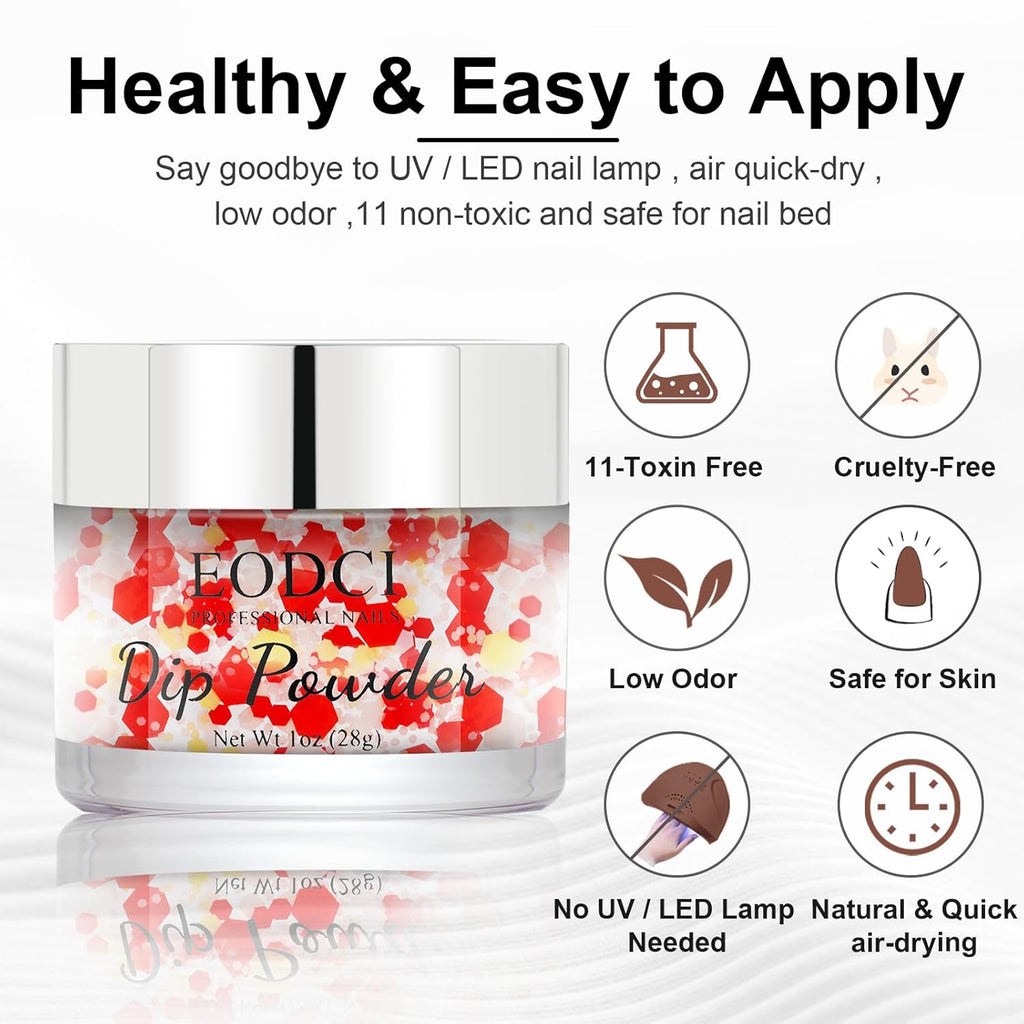 Color Dipping Powder, Red White Yellow Hexagon Sequins Dip powder No Nail Lamp Long Lasting Dip Nail Colors Nail Starter Professional Nail Art Salon Home DIY 1oz