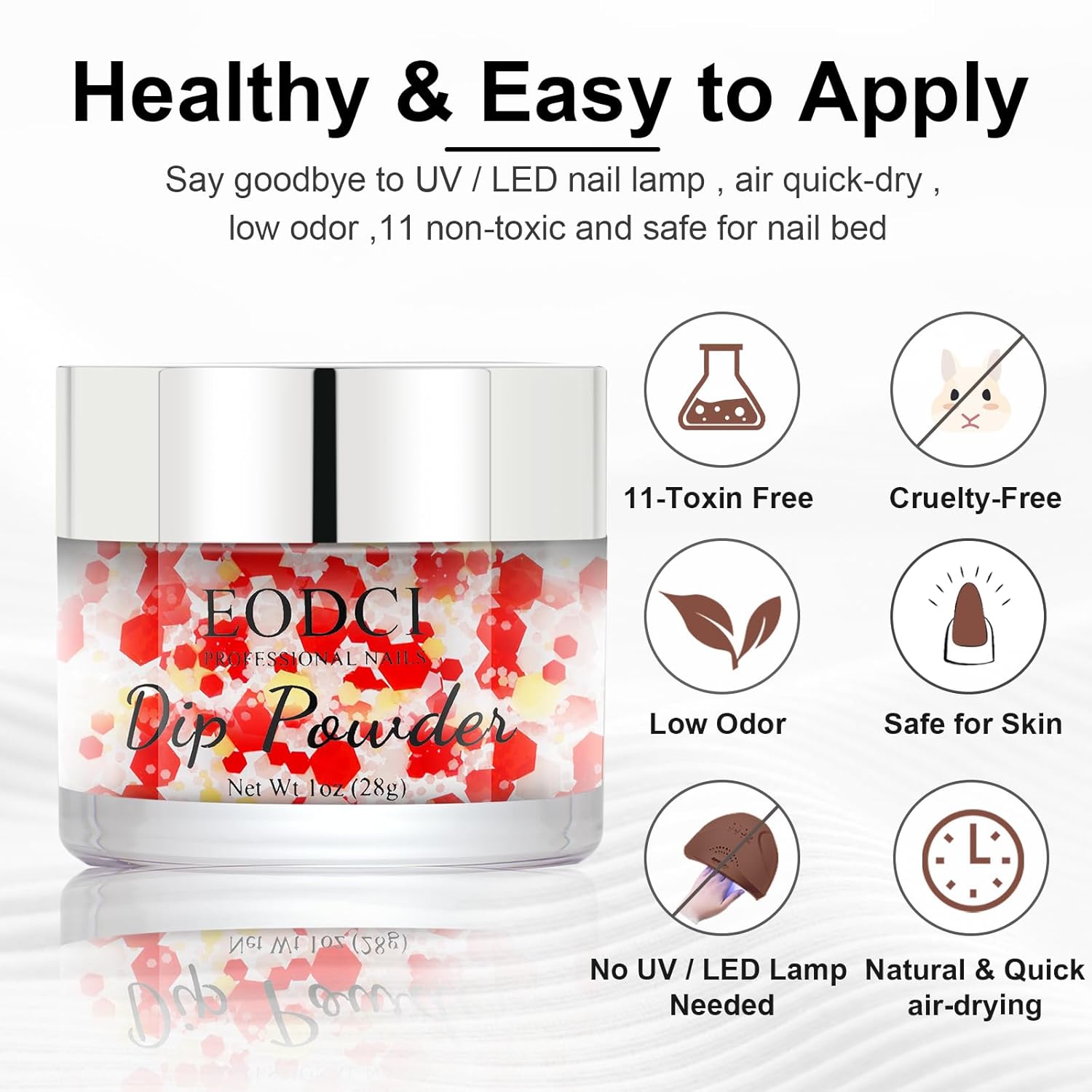 Color Dipping Powder, Red White Yellow Hexagon Sequins Dip powder No Nail Lamp Long Lasting Dip Nail Colors Nail Starter Professional Nail Art Salon Home DIY 1oz