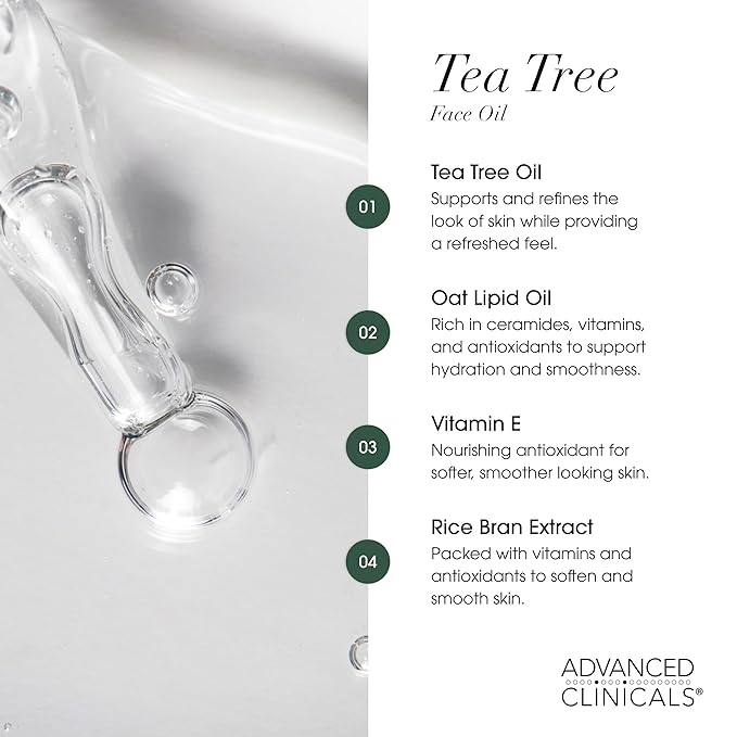 Advanced Clinicals Tea Tree Oil For Skin Facial Serum | Tea Tree Serum For Face With Vitamin E + Botanicals To Help Improve Appearance Of Large Pores & Skin Tone For Smoother Looking Skin, 1.8 Fl Oz
