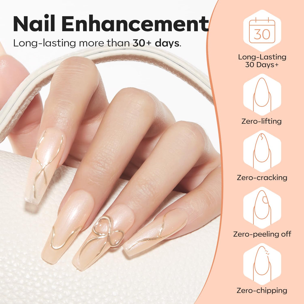 modelones Builder Nail Gel, 8-in-One Gold Shimmer Builder, Champagne Sparkle Glitter Rubber Color Base Gel Polish LED Lamp Cured, Apex Building Strengthener Extension for Home DIY Salon Girls