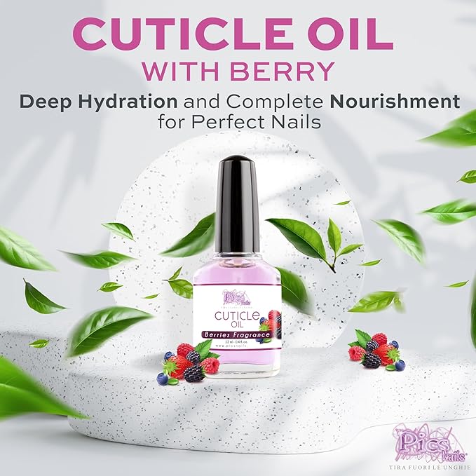 Pics Nails Professional Cuticle Oil - Berries Cuticle Softener for Nails & Cuticle Care - Nail Oil Cuticle Repair Treatment with Sunflower Seed Oil 12ML Cuticle Oil Bottle with Brush Applicator