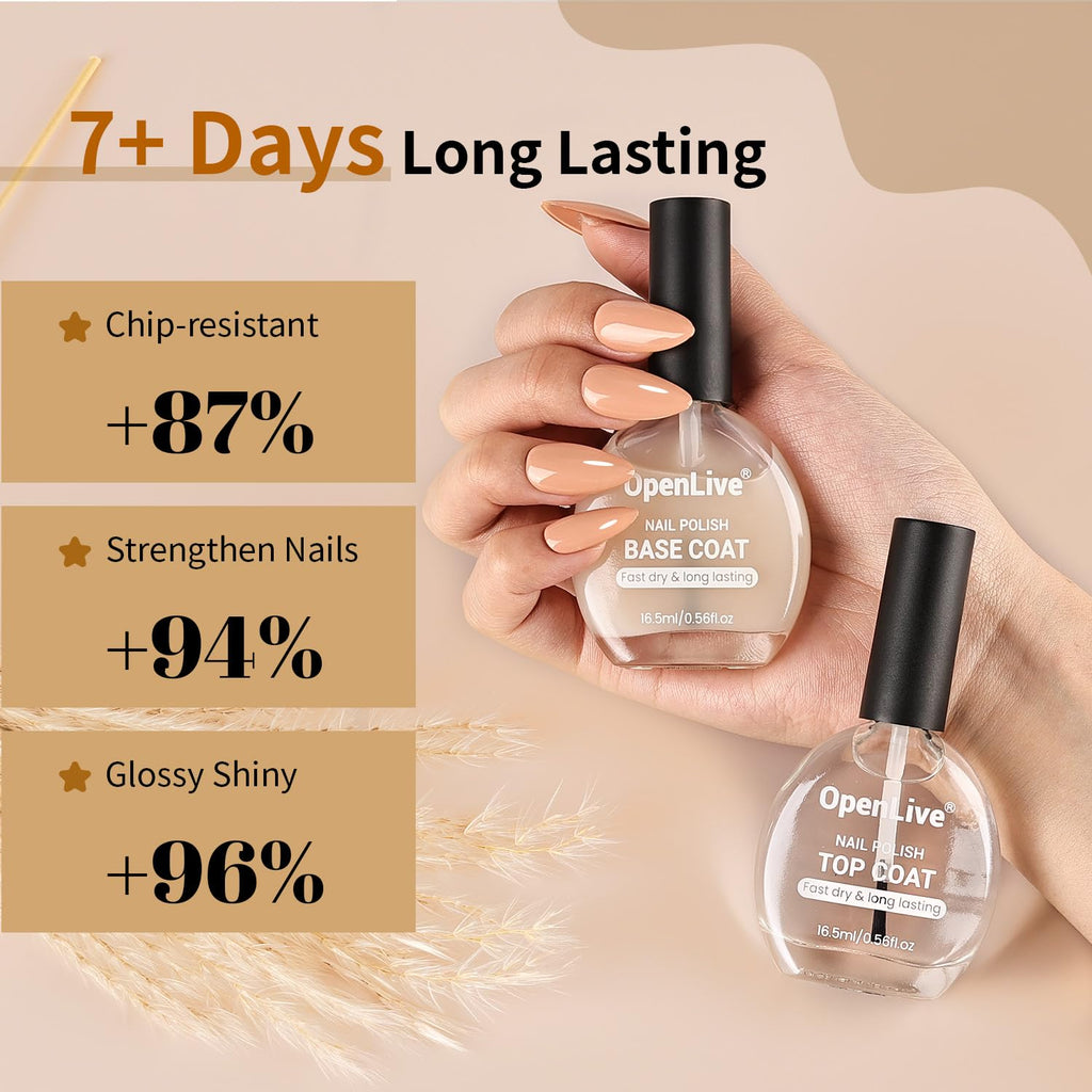 Base and Top Coat Nail Polish Quick Dry,16.5ml Large capacity Basic Nail Polish Set Air Dry Fast, High-Glossy Shiny, No U V Light Needed for Women Salon DIY Nail Art