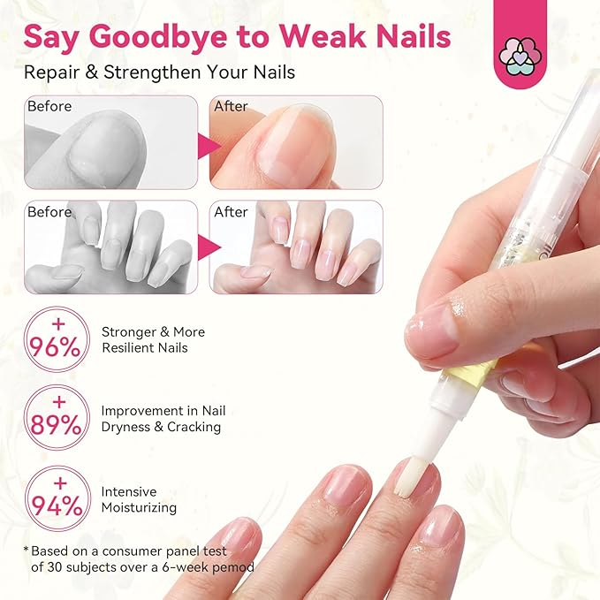 SAVILAND Floral Cuticle Oil Pen: 6Pcs 5ml Large Capacity Nail Growth Oil with Real Flowers For Revitalizing Hydrating Repairing Nail Strengthener Cuticles Softener Nail Growth Serum with Vitamin E