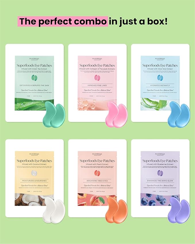 PLANTIFIQUE Superfood Under Eye Patches – 36 Pairs with Hyaluronic Acid for Dark Circles & Puffy Eyes – Anti-Aging Skincare Gel Mask, Gift for Women & Men