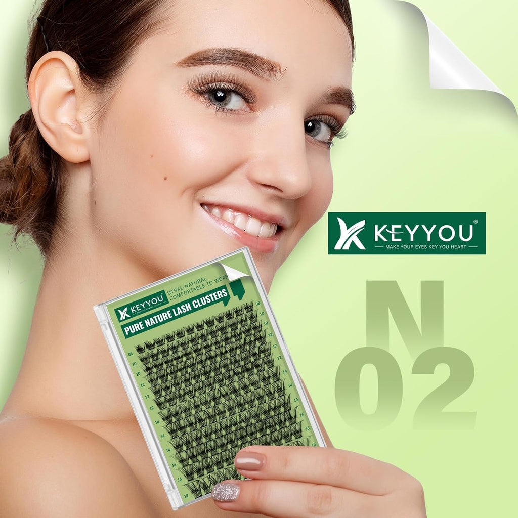 Natural Lash Clusters Wispy Eyelash Clusters 144 pcs Cluster Eyelash Extensions D Curl Individual Lashes 8-18MIX Mix Length Light and Natural Lashes Look with Thin Lash Band by KEYYOU(N02-8-18MIX-D)