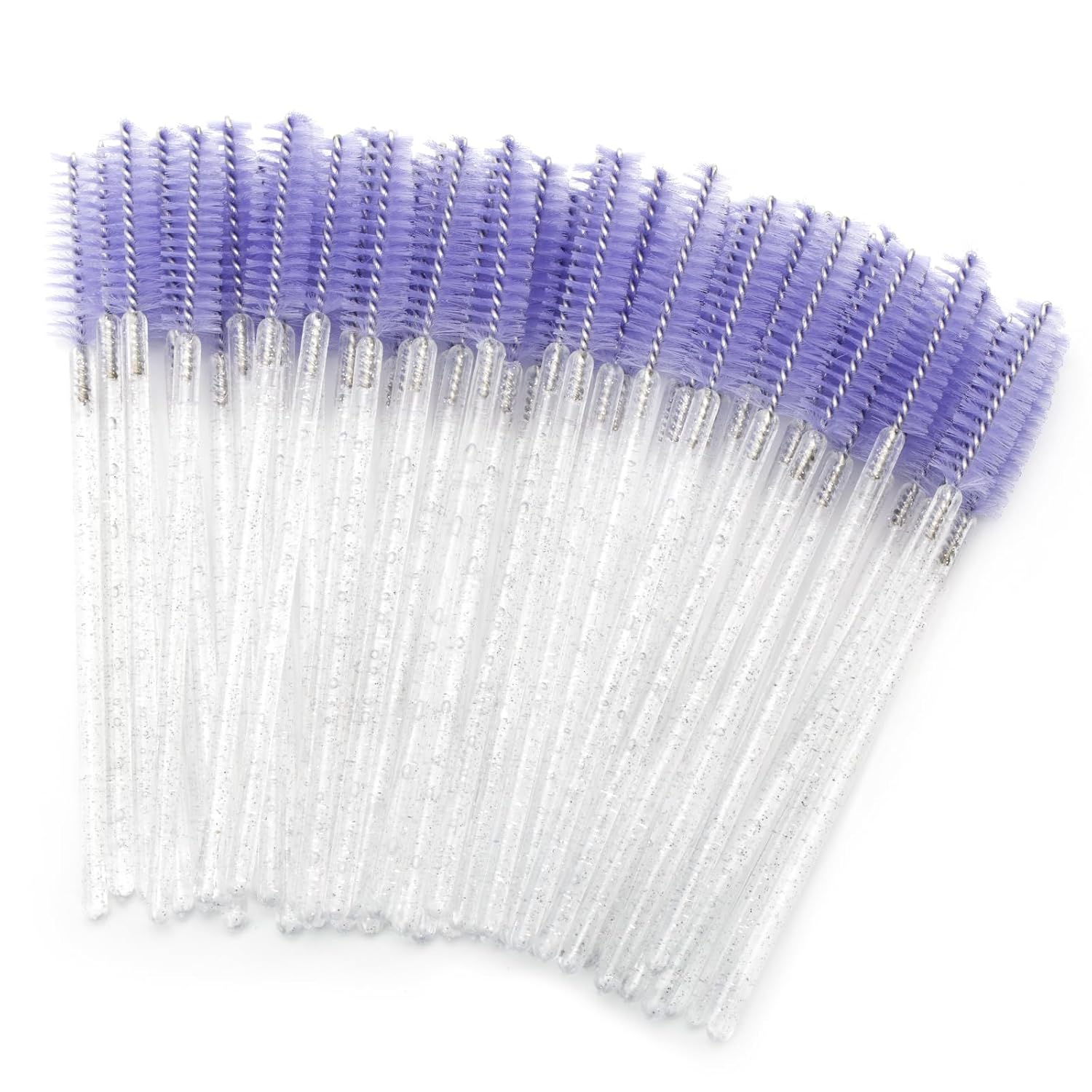 G2PLUS 100PCS Disposable Mascara Brushes, Crystal Lash Brush Makeup Kit, Adjustable Eyelash Spoolies for Eyelash Extensions, Eyebrow and Makeup (White + Purple)
