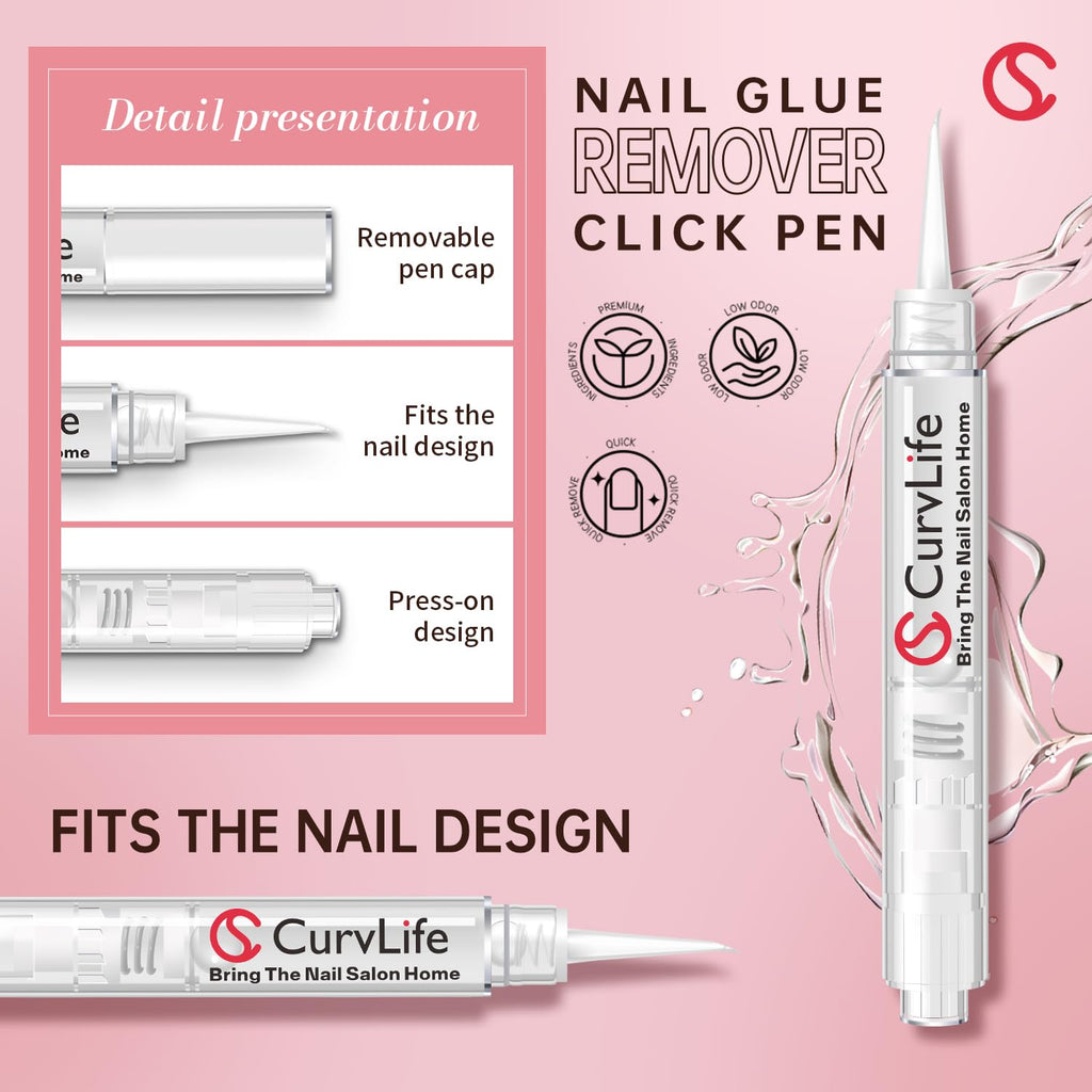Curvlife 10g Semi Solid Nail Glue Gel With 5ml Remover Pen, No UV Light Needed, for Press On Nails, Click&Remove Pen