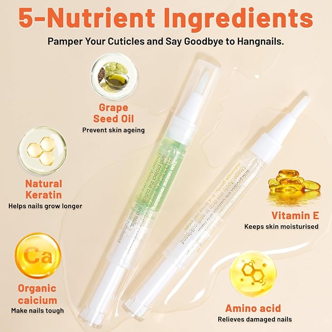 Meschett 2PCS Cuticle Oil Pens for Nail Care,Cuticle Revitalizer Oil Pen with Soft Brush,Cuticle Oil to Prevent Nail Cracking and Dry (Lily & Apple Flavor)