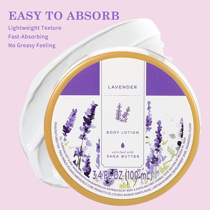 Princess Belle Lavender Body Lotion, Travel Size Body Lotion for Women and Men Dry Skin, Deep Moisturizing and Hydrating with Natural Shea Butter, Smell Good, 100ml(3.4floz)