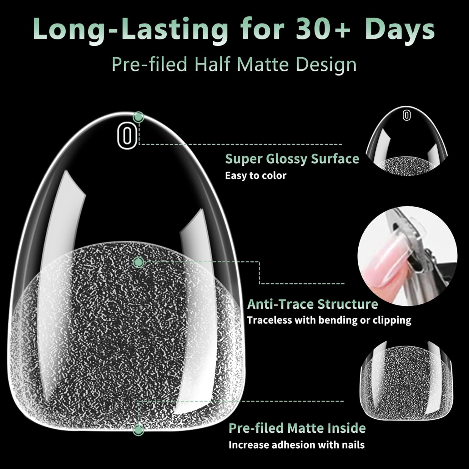 Extra Short Almond Nail Tips, 216pcs Acrylic Soft Fake Nails Gel Nail Tips, Full Cover Pre-Shaped Matte Clear Press on Nails for Extension, Diy at Home Manicure 12 Sizes