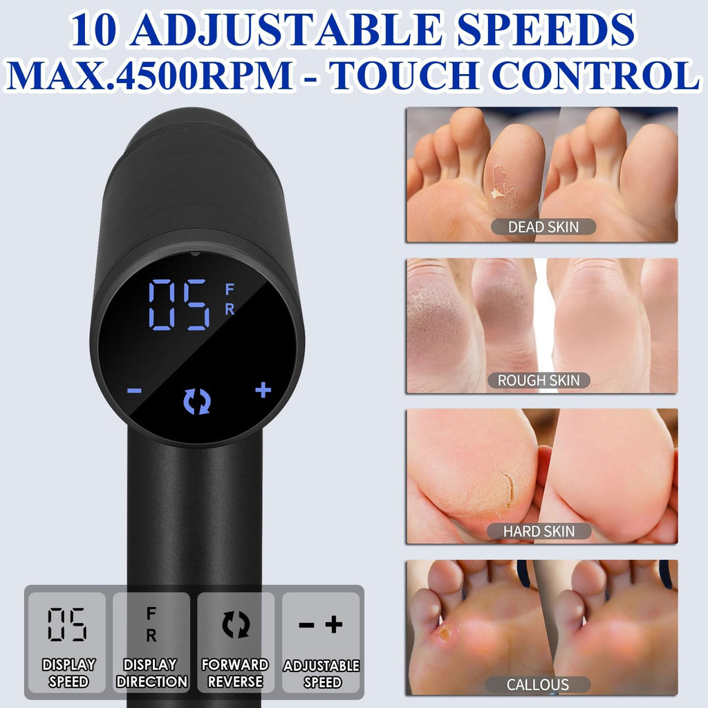 Upgraded Electric Callus Remover for Feet 4500rpm, Adjustable Speed Electric Foot Callus Remover Foot Sander Grinder Pedicure File for Women Men Dead Skin Cracked Heels (Black)