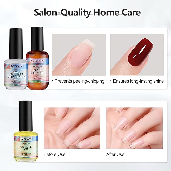 3Pcs Nail Dehydrator and Primer and Cuticle Oil for Acrylic Gel Nails 15ml Professional Acid Free Bonding Primer Nail Prep Set No Burns Manicure Bonder Liquid for DIY Home Salon