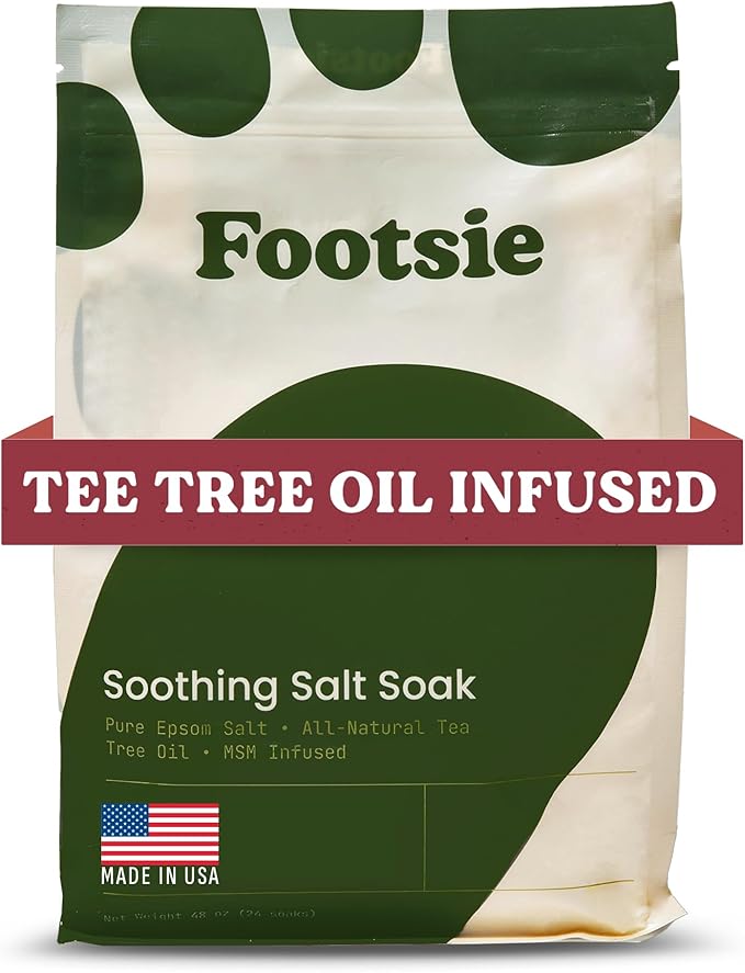 Footsie Soothing Tea Tree Oil Epsom Salt Soak - for Calluses, Aches & Pain, Athlete's Foot - Made in USA - Soothes Cracked Heels, Flaky Skin - 100% Organic, Pedicure Spa Salt (Athlete's Foot & Odors)